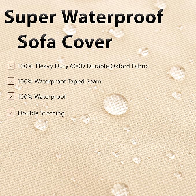 Outdoor Patio Furniture Covers, Waterproof Rip-Stop Anti-UV 600D Heavy Duty Outdoor Couch Cover with 3 Air Vent, L-Shaped-Left Facing-58''X85'', Beige & Reddish Brown