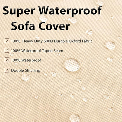 Outdoor Patio Furniture Covers, Waterproof Rip-Stop Anti-UV 600D Heavy Duty Outdoor Couch Cover with 3 Air Vent, L-Shaped-Left Facing-58''X85'', Beige & Reddish Brown