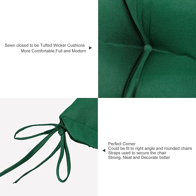 ARTPLAN Outdoor Chair Cushions,Set of 4,19"x19"x4" Patio Seat Pad Cushions with Ties,Wicker Tufed Outdoor Cushions for Patio Furniture,Invisible Green