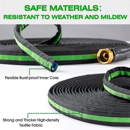 50FT Lightweight Super Flexible Garden Hose - Kink-Free, Non-Expanding, Easy Storage for Yard Lawn Outdoor Use (Black-Green)