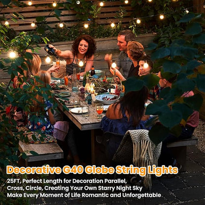 Bosceos 25FT Outdoor G40 LED Globe String Lights Dimmable Waterproof Shatterproof Light Strings with 13 Bulbs Connectable Commercial Hanging Lights for Christmas Patio House Backyard Balcony Party