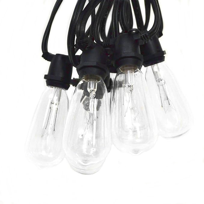 Hometown Evolution, Inc. Commercial Grade Vintage Edison Outdoor String Lights (ST40 Clear - Commercial Black Wire, 100 ft)