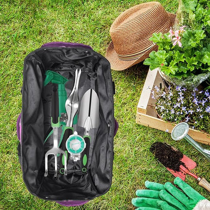 Garden Tool Bag with Interior Exterior Side Pockets, Gardening Tote Bag for Garden Plant Tool Set Store Content Bag, 8 Storage Pockets (Purple)