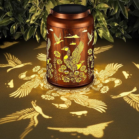 Solar Lanterns Outdoor Waterproof Garden Decor Birthday Gifts for Women Mom Grandma Hanging Lights Metal Decoration Outside for Yard, Patio,Backyard,Porch(Wild Goose)