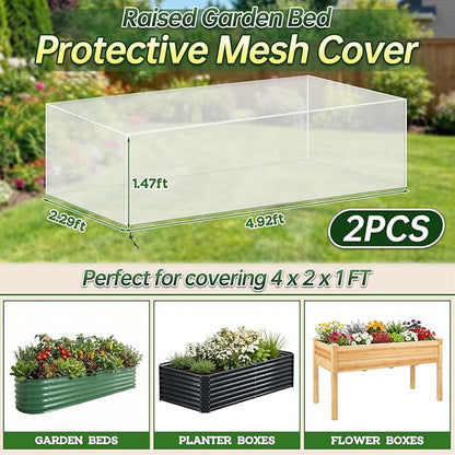 2 Pack Garden Netting Cover for 4 x 2 x 1 FT Raised Beds, Fine Mesh Plant Cover with Drawstring, Raised Bed Bug & Bird Barrier Screen for Vegetables, Herbs and Flowers