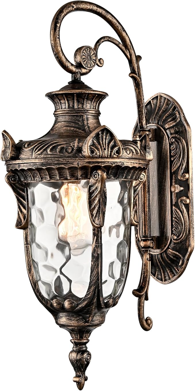 SAMTEEN Outdoor Wall Light Fixtures Bronze 20.1" Exterior Wall Lantern Sconce with Hammered Glass Shade Waterproof Porch Lights Wall Mount Outside Lights for Patio Front Door Garage House