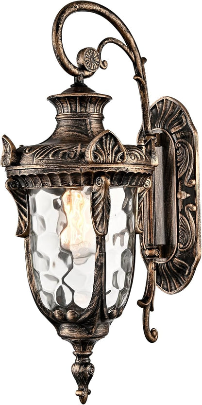 SAMTEEN Outdoor Wall Light Fixtures Bronze 20.1" Exterior Wall Lantern Sconce with Hammered Glass Shade Waterproof Porch Lights Wall Mount Outside Lights for Patio Front Door Garage House