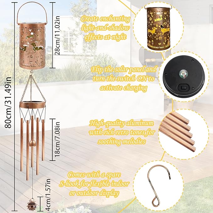 Dachshund Solar Wind Chimes for Outside, Dachshund Gifts Solar Lantern Wind Chimes, Garden Decorative Hanging Lights for Patio Porch Yard Lawn Decor
