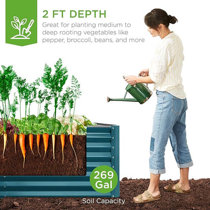 Best Choice Products 6x3x2ft Outdoor Metal Raised Garden Bed, Deep Root Box Planter for Vegetables, Flowers, Herbs, and Succulents w/ 269 Gallon Capacity - Peacock Blue
