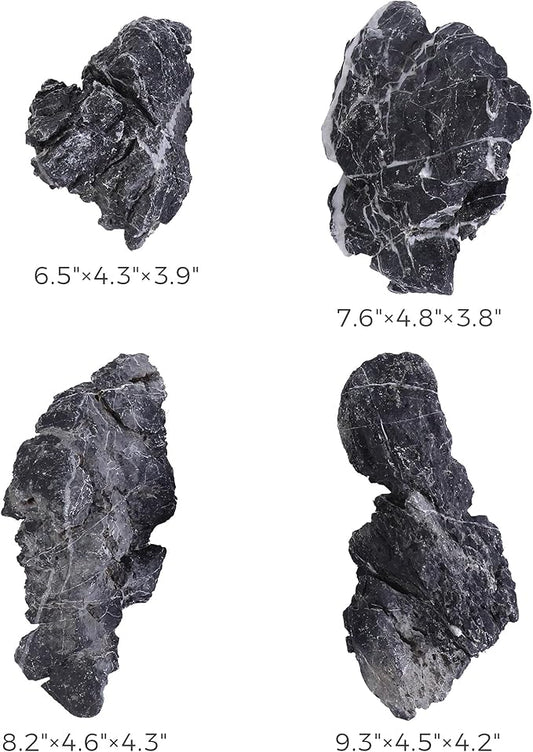 6-8 Inches Natural Seiryu Stone 4 PCS Aquarium Rocks for Aquascaping, Aquarium Landscaping, Terrariums, Fish Tank Decoration, Vivariums, Paludarium, Reptile and Amphibian Enclosures