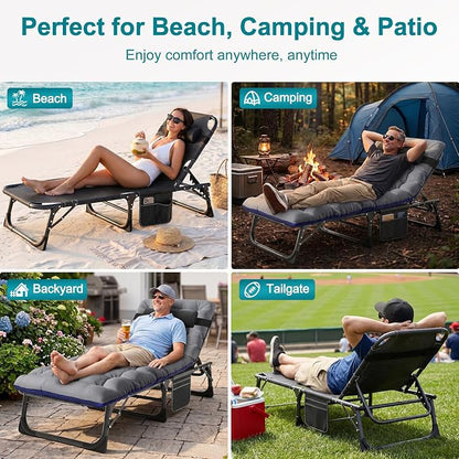 ABORON Tanning Chairs, 2 Pack, 5-Position Padded Folding Loungers | Set of 2 folding chaise lounges with 5-position backs, padded mats and pillows; supports up to 400 lb per chair.
