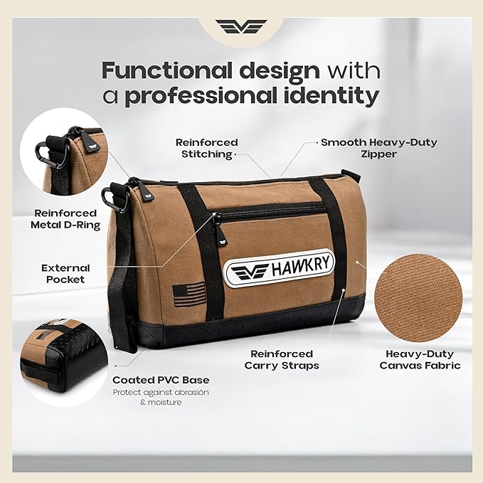HAWKRY Heavy Duty Canvas Tool Bag Set of 2 – Waterproof Canvas Zipper Pouch, Garden Tool Bag, Construction Bags Heavy Duty, Small Zipper Pouch, Motorcycle Tool, Multipurpose Fishing Bag