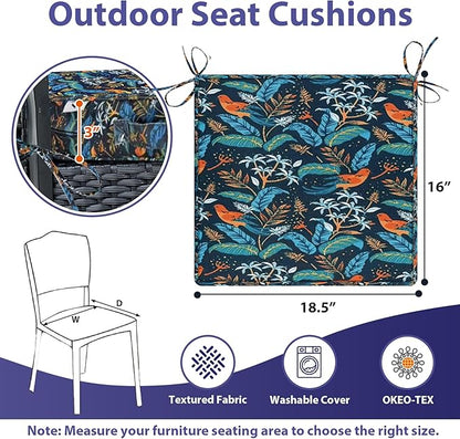 IPYNBAP Outdoor Chair Cushions Set of 4 -Waterproof Outdoor Seat Cushions for Patio Furniture, Patio Chair Cushion with Handle and Ties, Out Door Chair Pads,18.5x16x3-Square, Black Nightingale