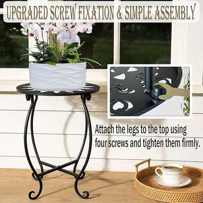 MINI Outdoor Side Tables, 10" Round 15" Tall Patio Side Table Plant Stand, Set of 1 Metal Small Round Side Table for Patio Yard Porch Balcony Garden Bedside Indoor Outdoor Use