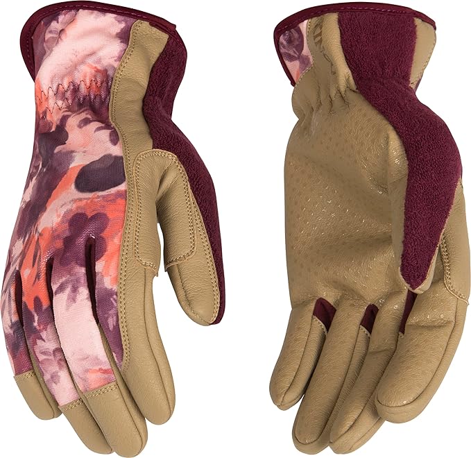 Kinco Garden Glove, 2004W-M, Women’s KincoPro™ Pink Polyester-Spandex Fabric Back, Tan MiraG2™ Grain Synthetic Leather Palm (Medium)