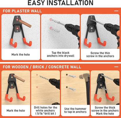 Garage Hooks with Anti-Slip Coating,Heavy Duty Wall Mount Storage Hooks for Hanging Bike,Hose,Ladder,Yard,Garden Tools (30 Pack Orange)