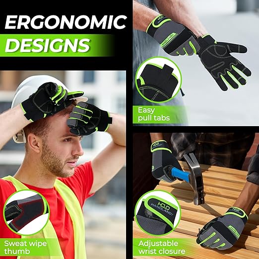 HANDLANDY Work Gloves Mens & Women, Utility Safety Mechanic Working Gloves Touch Screen, Flexible Breathable Yard Work Gloves (Medium, Green)