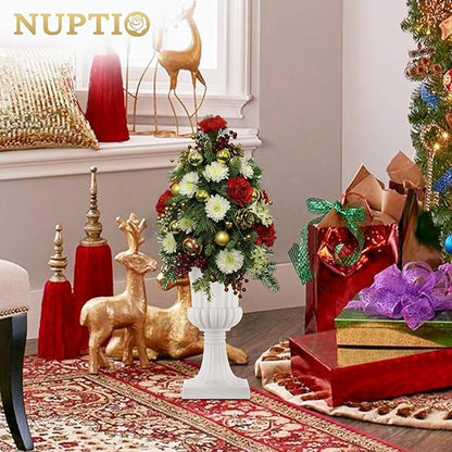 NUPTIO 2 Pcs Classic Urn Planter, 19.7 inch Tall Large Plastic Outdoor Urns Planters, Pedestal Flower vases Plant Pot, Resin Grecian Plants pots for Garden Porch Front Door, White