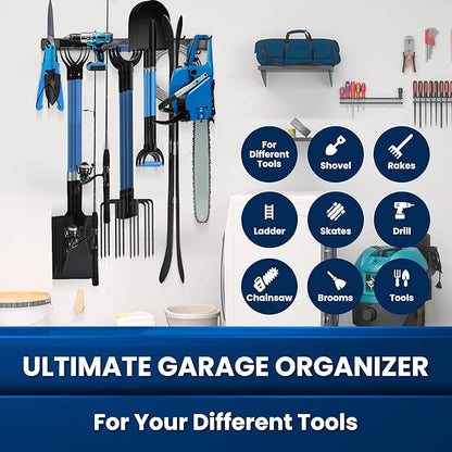 48'' All-Metal Garage Tool Organizer Wall Mount Heavy-Duty Tool Rack Holds 450 lbs, Adjustable Hooks for Garage, Yard, and Garden Equipment