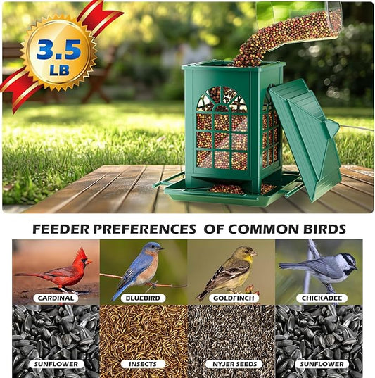 Birdream Bird Feeders for Outdoor Hanging, Assembly Required, 1-Min Easy Setup, Classic Courtyard Design, Attracting Cardinals Chickadees Goldfinches & Sparrows - Green