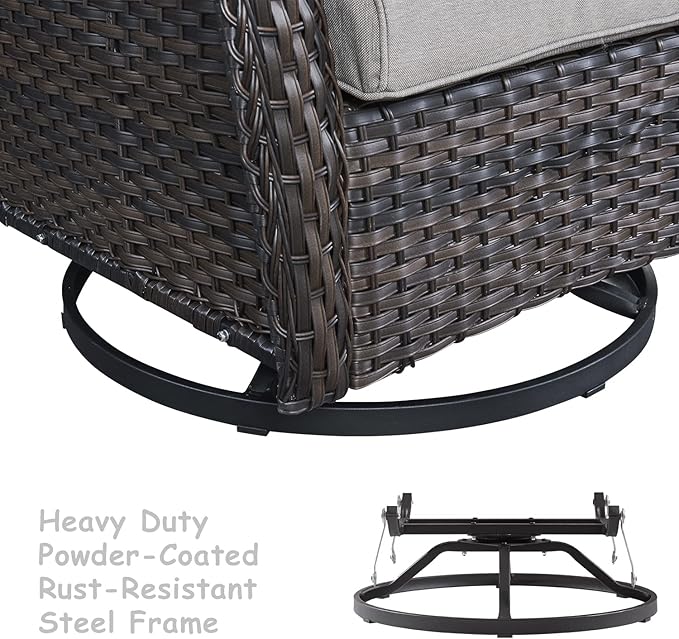HUMMUH Patio Furniture Set 7 Pieces Wicker Outdoor Sectional Sofa with Swivel Rocker Chairs,Coffee Side Table,Outdoor Ottomans for Patio