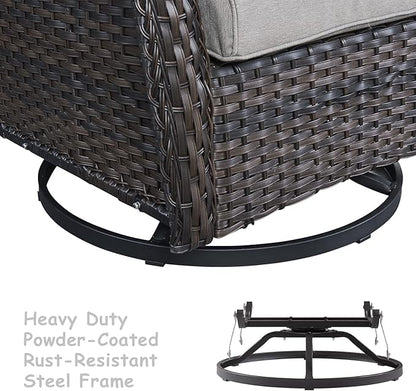 HUMMUH Patio Furniture Set 7 Pieces Wicker Outdoor Sectional Sofa with Swivel Rocker Chairs,Coffee Side Table,Outdoor Ottomans for Patio