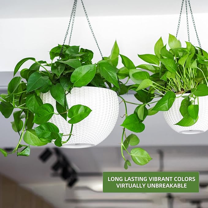 Dexceder 10.5 Inch Large Self Watering Hanging Planters Indoor Outdoor, Thickened Hanging Basket Flower Plant Pot with Water Level Indicator (White)