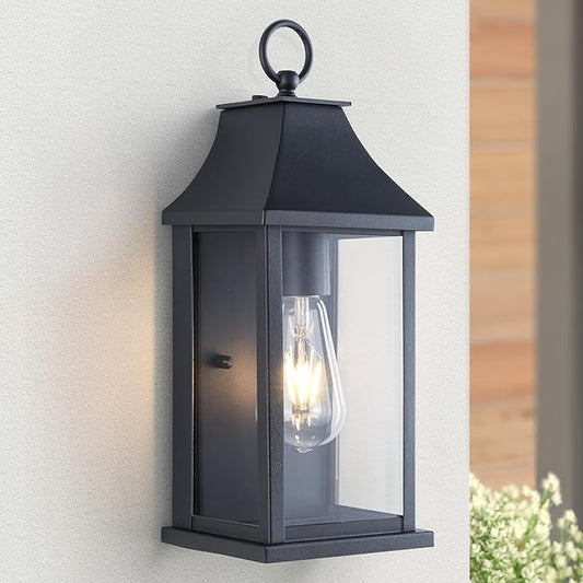Dusk to Dawn Outdoor Light Fixtures, 15" Outdoor Wall Light Fixtures, Black Exterior Wall Sconce Lights, Waterproof Outside Lantern Lamp for Porch, Front Door, Garage