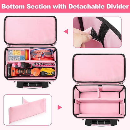 Tool Tote Bag for Women, Double Layer Tool Storage Organizer Bag with Divider for Electrician, Carpenters, Repairman, Black