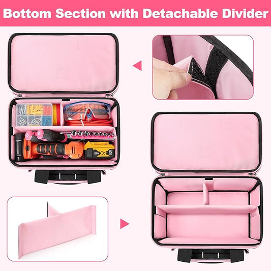 Tool Tote Bag for Women, Double Layer Tool Storage Organizer Bag with Divider for Electrician, Carpenters, Repairman, Black
