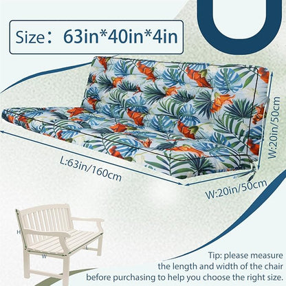 2/3 Seater Swing Replacement Cushion, Waterproof Porch Swing Cushions with Backrest, Thickened Bench Cushions for Outdoor Furniture, for Outdoor Patio Swing (Summer, 63 * 40in)