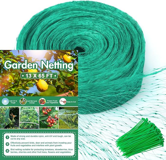 Unves 13 x 65 Ft Fruit Tree Netting, Bird Netting Against Birds and Other Animals Heavy Duty Garden Net Protect Fruit Trees and Vegetable Plants