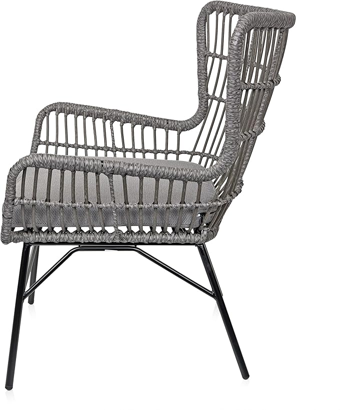 Alpine Corporation Patio Furniture 3 Pieces Outdoor Resin Wicker Conversation with Cushions Bistro Set for Patio & Deck, Gray