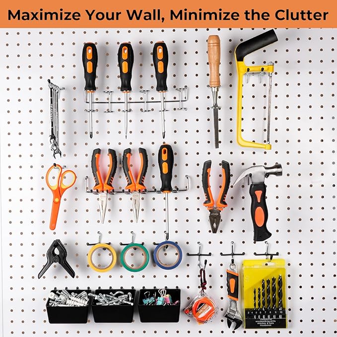 INCLY 120PCS Pegboard Accessories Organizer Kit, Peg Board Hooks Assortment with Bins for Organizing Various Tools, Fit 1/8 or 1/4 inch Pegboard for Hanging Storage, Garage Wall Attachments