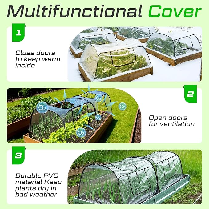 2 Pack Garden Covers for Raised Bed Foldable Clear PVC Greenhouse for Freeze Protection Row Plants Cover Accelerator with Zipper Door 45'' x 22'' x 16'' Protection Vegetable Fruit from Animal