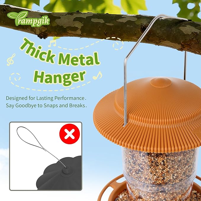Outdoor Bird Feeder, Retractable Bird Feeder Hanging, Metal Hanger, Rainproof & Leak-Proof, Terracotta, Pack of 1