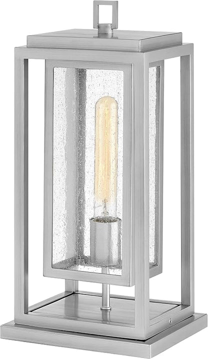 Hinkley Republic Medium Pier Mount Outdoor Lantern 12V - Coastal Elements, Estate Series, 1-Light, Clear Seedy Glass, Composite Material, LV Bulb Included - Satin Nickel Finish