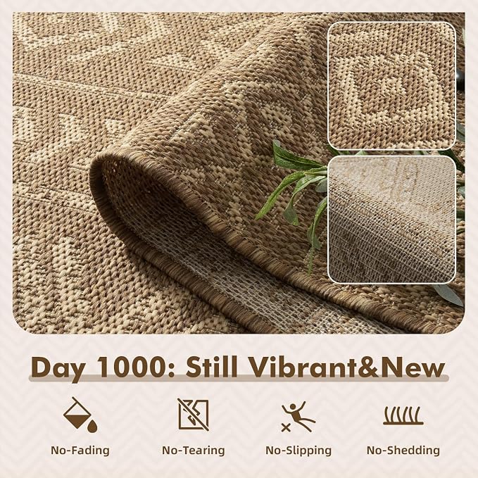 MontVoo-Outdoor Rug-Patio Rug 4x6 Polypropylene Indoor Outdoor Rugs Outdoor Carpet for Patio Deck Balcony Porch, Textured Weave, Durable for High Traffic, Fade-Resistant, Boho Farmhouse Neutral Brown