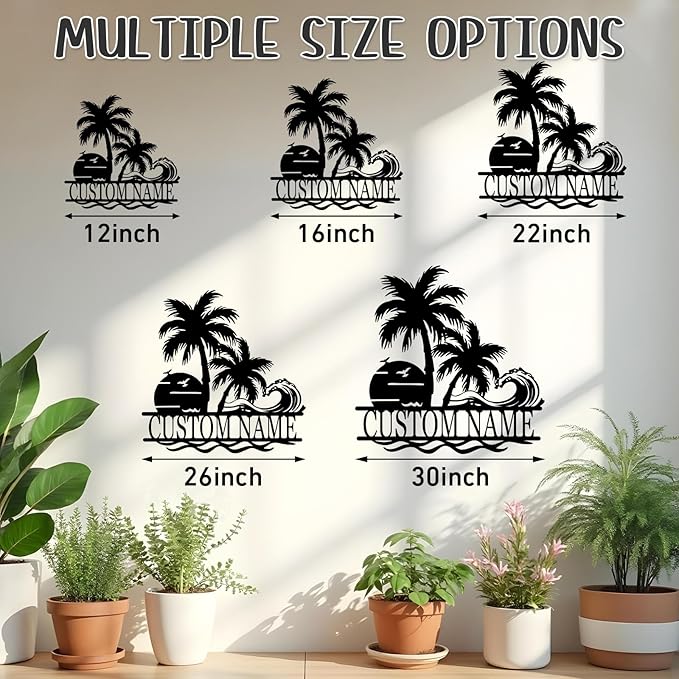 Personalized Beach Metal Signs - Custom Palm Trees, Family Name, Cabin Signs - Beach House, Coastal Decor