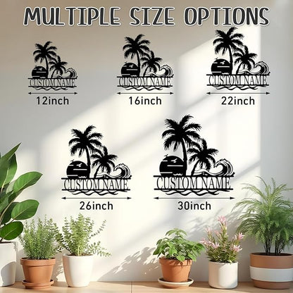 Personalized Beach Metal Signs - Custom Palm Trees, Family Name, Cabin Signs - Beach House, Coastal Decor
