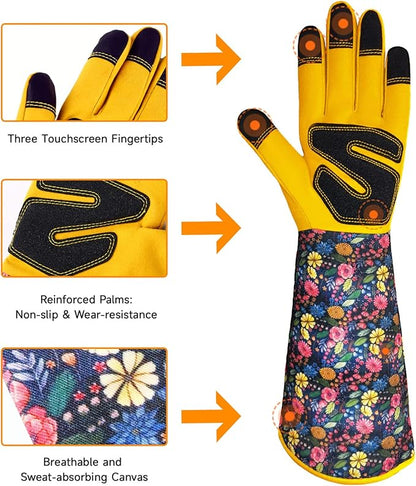 Long Gardening Gloves for Women Rose Pruning Garden Gloves Ladies Protective Work Gloves for Yard & Outdoor Work