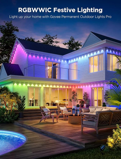 Govee Permanent Outdoor Lights Pro, 200ft with 120 RGBIC LED Lights for Daily and Accent Lighting, 75 Scene Modes for Outdoor Decor, IP67 Waterproof, Works with Alexa, Google Assistant, Matter, White