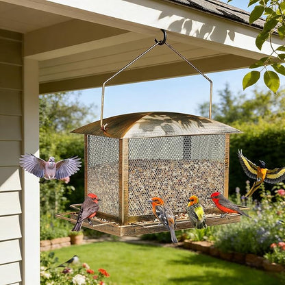 Bird Feeder, Heavy Duty Metal Bird Feeders for Outdoor Hanging, Wild Birdfeeder with Lid Buckle for Garden Yard Outside Backyard, 6LB Large Capacity