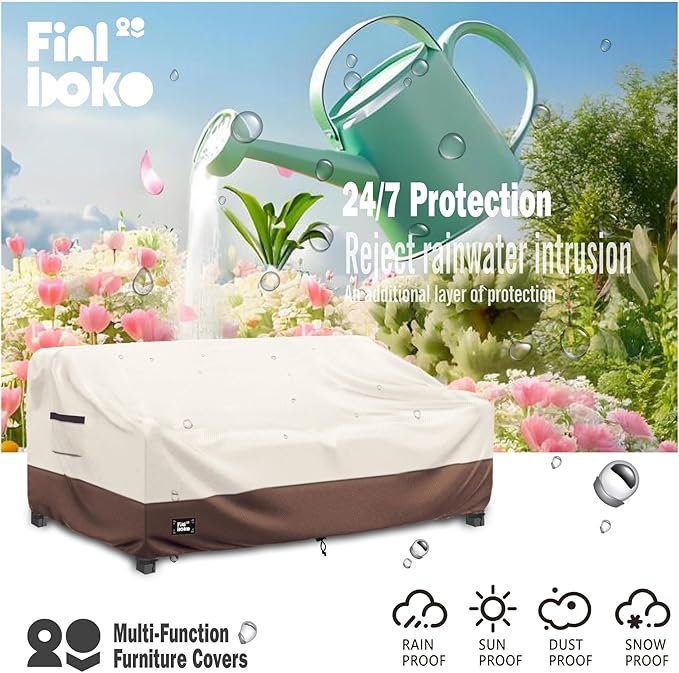 3-Seater Outdoor Couch Cover,93Wx40Dx35H Inches Patio Furniture Covers, Heavy Duty Cover for Outdoor Furniture Covers Waterproof, Beige&Brown