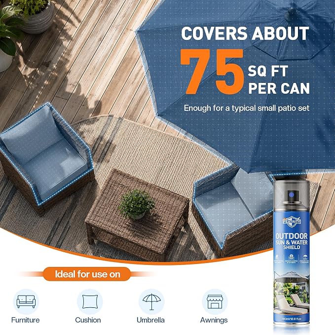 Outdoor Fabric Protector Spray: Heavy Duty Water-Repellent & UV Resistant for Patio Decor Cushions Upholstery Furniture Umbrellas - Invisible Sun and Water Shield, 25.6oz（2pcs）