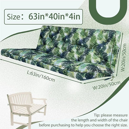 2/3 Seater Swing Replacement Cushion, Waterproof Porch Swing Cushions with Backrest, Thickened Bench Cushions for Outdoor Furniture, for Outdoor Patio Swing (Palm Leaves, 63 * 40in)