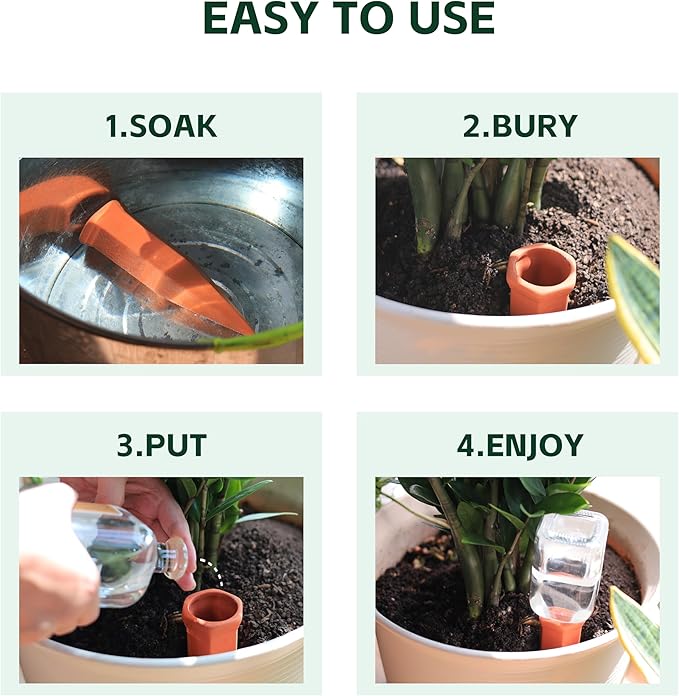 Soilagua Large Terracotta Plant Watering Spikes, Automatic Plant Waterer Outdoor | Indoor Use, Vacation Clay Watering Devices System, Slow Release Self Watering Planter Insert, 6 Pack