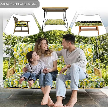 Porch Swing Cushion Three Seat, Waterproof Swing Cushions Replacement with Backrest, Outdoor Garden Furniture Patio 4" Thickened Cushions with Ties (Lime Green, 40 x 63in)