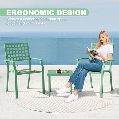 NUU GARDEN 3 Pieces Outdoor Bistro Set, All-Weather Patio Furniture with 2 Metal Stackable Chairs and Square Table, Waterproof Set for Balcony, Porch, Garden, Deck, Green