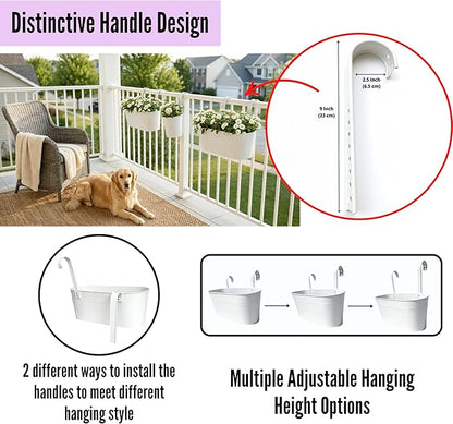 LaLaGreen Outdoor Rail Planter (17 Inch, 3 Pack) Large Porch Railing Planters White Metal Planters Balcony Apartment Hanging Deck Garden Patio Fence Flower Pots Plants Hang Decorations Baskets Pot